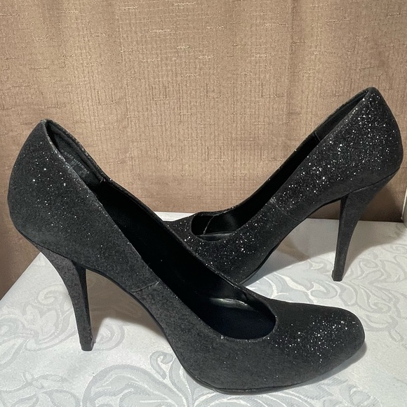 NIB Bongo 7 Black Glitter Stiletto 3.5” Heels Party - Picture 4 of 9